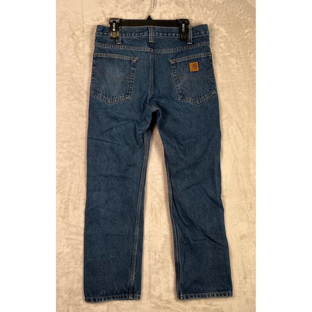 Carhartt Mens Straight Leg Jeans 34x30 (33x29) Denim Dungaree Stains B480-DVB‎